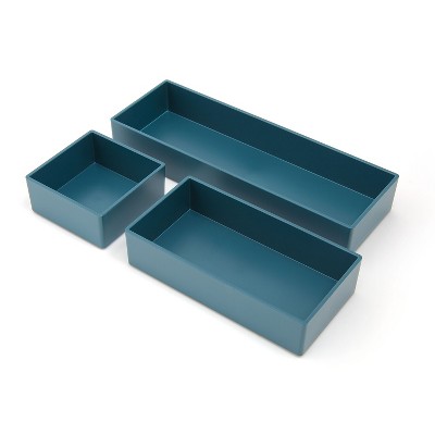Teal Plastic 3-Piece Desk Drawer Organizer Set