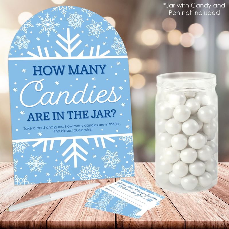 Big Dot of Happiness Blue Snowflakes - How Many Candies Winter Holiday Party Game - 1 Stand and 40 Cards - Candy Guessing Game, 2 of 8