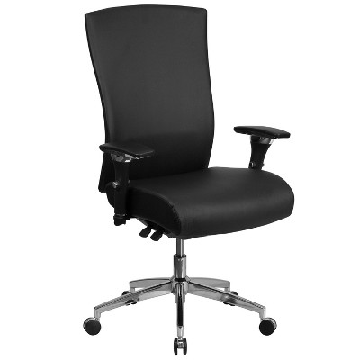 47.5" Leather Multi function Executive Swivel Ergonomic Office Chair with Seat Slider & Lumbar Black - Riverstone Furniture