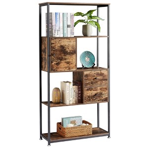 VECELO 62”5 Shelf Tall Bookcase Industrial Storage Shelf with 2 Drawers Bookshelf Classic Brown - 1 of 4