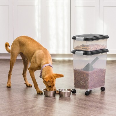 Black Plastic Airtight Pet Food Storage Container Combo with Scoop and Wheels