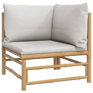 vidaXL Bamboo Patio Sectional Sofa - Light Gray Cushions, Modular Design, Outdoor/Indoor Use, 27.2" x 27.2" x 25.6" - 1 of 4