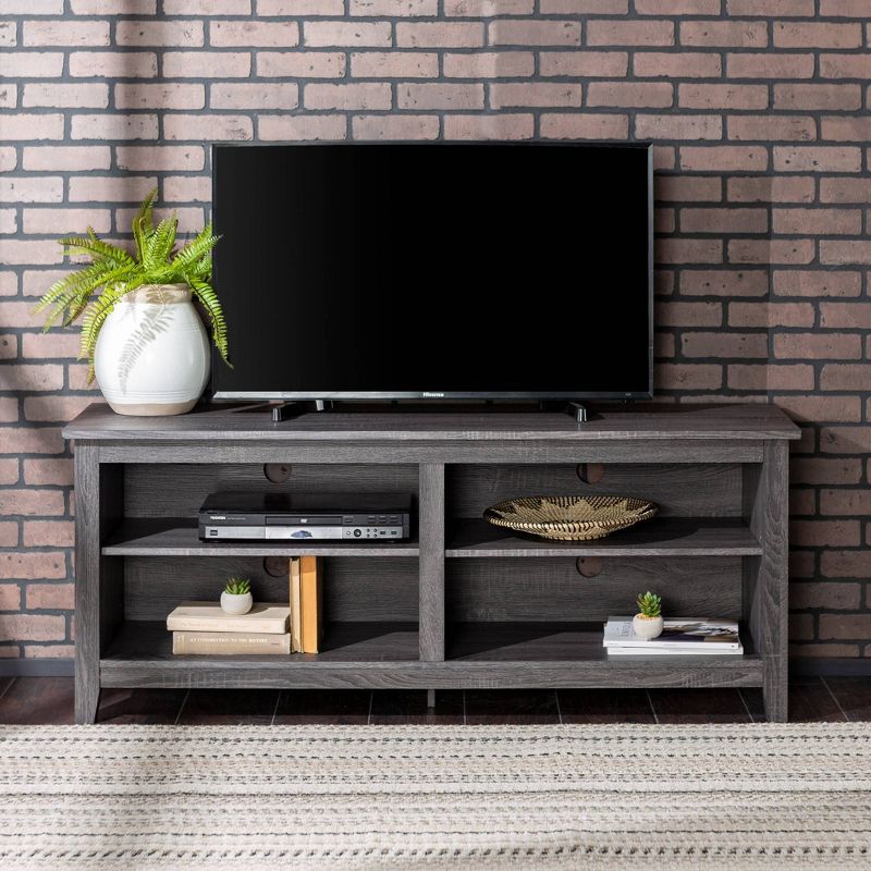 Transitional 4 Cubby Wood Open Storage TV Stand for TVs up to 65"- Saracina Home, 6 of 14
