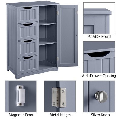 Gray MDF Bathroom Floor Cabinet with Adjustable Shelves and Drawers