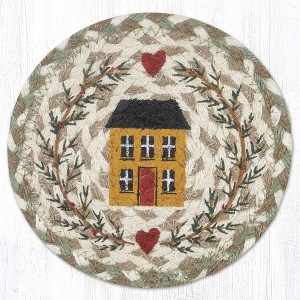 Earth Rugs House & Garland Round Coaster – Large 7" Primitive Country Table Protector - 1 of 3