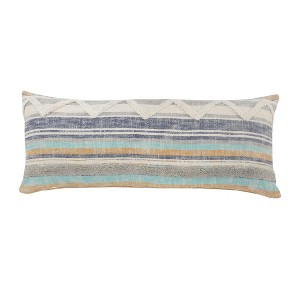 14" X 36" Off White Blue And Orange Cotton Striped Throw Pillow - 1 of 4