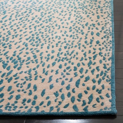 Marbella Beige & Blue 6' Square Hand-Woven Synthetic Rug