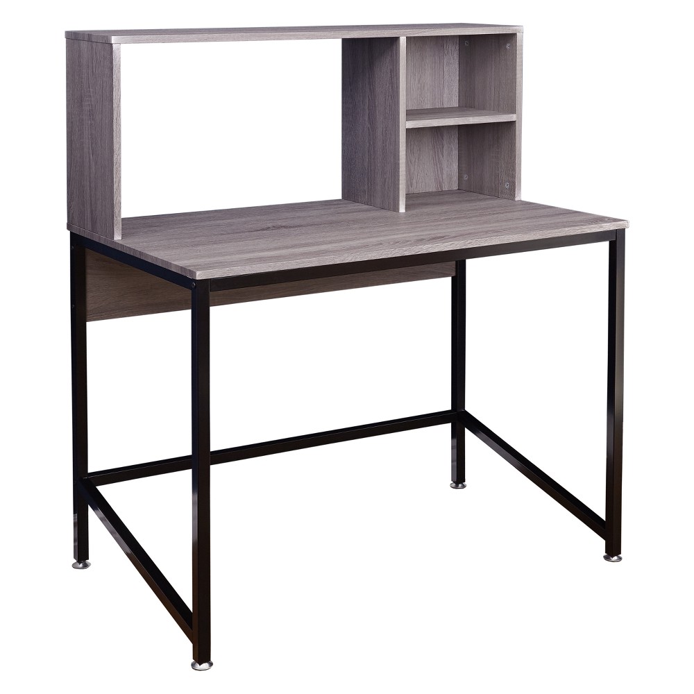 Photos - Office Desk Ora Desk with Hutch - Black/Gray - Buylateral: Sturdy Metal Frame, Laminat