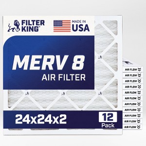 Filter King 24x24x2 Air Filter | 12-PACK | MERV 8 HVAC Pleated A/C Furnace Filters | MADE IN USA | Actual Size: 23.5 x 23.5 x .75" - 1 of 4