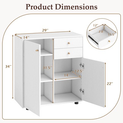 Costway Kitchen Sideboard Buffet Cabinet with 2 Drawers, 2 Doors and 3 Adjustable Shelves — фото 3