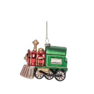 Transpac Multicolored Glass Holiday Train Ornament for Christmas Tree Indoor Decoration and Gift Giving - 1 of 2