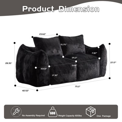 CAVINAS Giant Bean Bag Couch with 2 Pillows,Faux Fur Bean Bag Chair with Memory Foam,Bean Bag Chairs for Adults,Lounge Chair Indoor for Living Room
