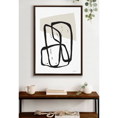 Entangled Neutral Abstract Canvas Wall Art with Brown Frame, 23 x 33