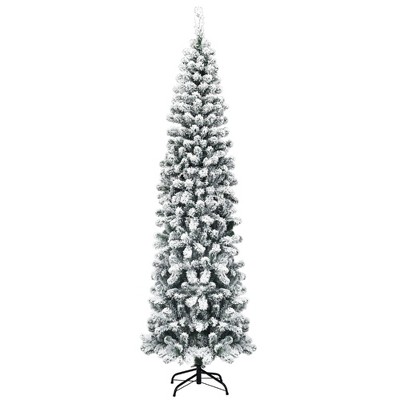 Costway 7.5Ft Unlit Hinged Snow Flocked Artificial Pencil Christmas Tree w/ 641 Tips
