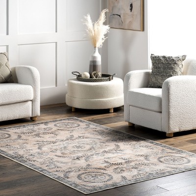 Beige and Gray SplashGuard Waterproof Machine Washable Area Rug 4' x 6'