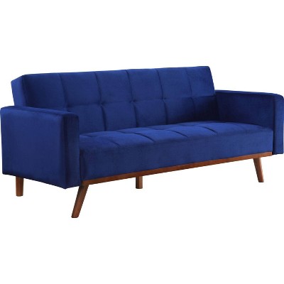 Adjustable Sofa with Fabric Upholstery and Square Stitching Blue - Benzara