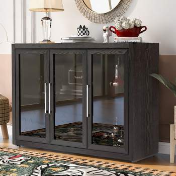 48" Mordern Wooden Storage Cabinet with 3 Tempered Glass Doors and Adjustable Shelves - ModernLuxe