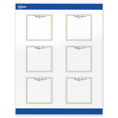Avery 3" x 3" Labels, Gold & Navy Border with Florals, 60 ct