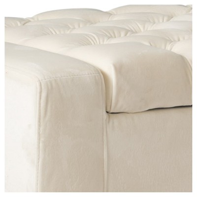 Ivory Velvet Tufted Storage Ottoman Bench with Dark Brown Birch Legs