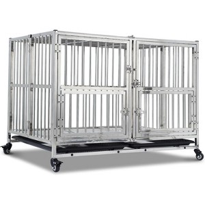 48-Inch Upgraded Heavy Duty Dog Crate for Large Dogs with Reinforced Base Plate On Wheels Dog Crate for Highly Anxious Dogs Double Door Design - 1 of 4