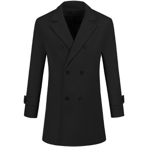 Lars Amadeus Men's Notched Lapel Solid Color Double Breasted Pea Coat - 1 of 4