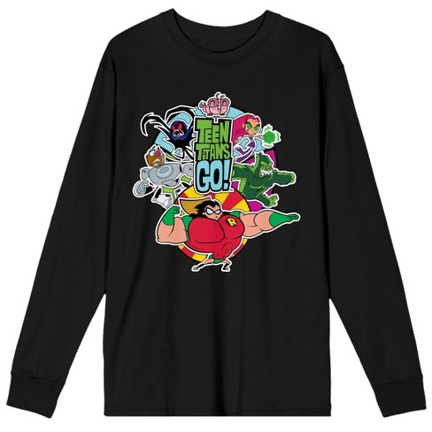 Teen Titans Go to the Movies Heroes Changing Logo Men's Black Long Sleeve  Tee-Small