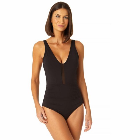 Anne Cole - Women's Mesh One Piece Swimsuit - 16 Black : Target
