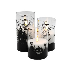 LumaBase Battery-Operated LED Halloween Hurricane Candles - Set of 3 - 1 of 4