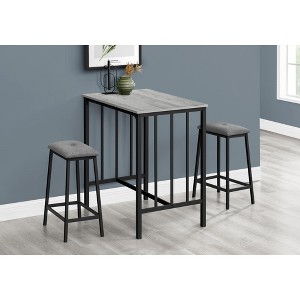 Monarch Specialties Dining Set 3pcs Set Counter Height 36 in Rectangular Small Kitchen Grey Laminate Black Metal Contemporary Modern - 1 of 3