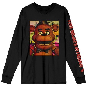 Five Nights At Freddy's Poster Face Close Up Crew Neck Long Sleeve Black Adult Tee - 1 of 3