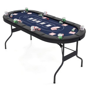 Costway 8 Player Foldable Poker Table Portable Folding Texas Holdem Table w/Padded Rail Blue/Black/Green - 1 of 4