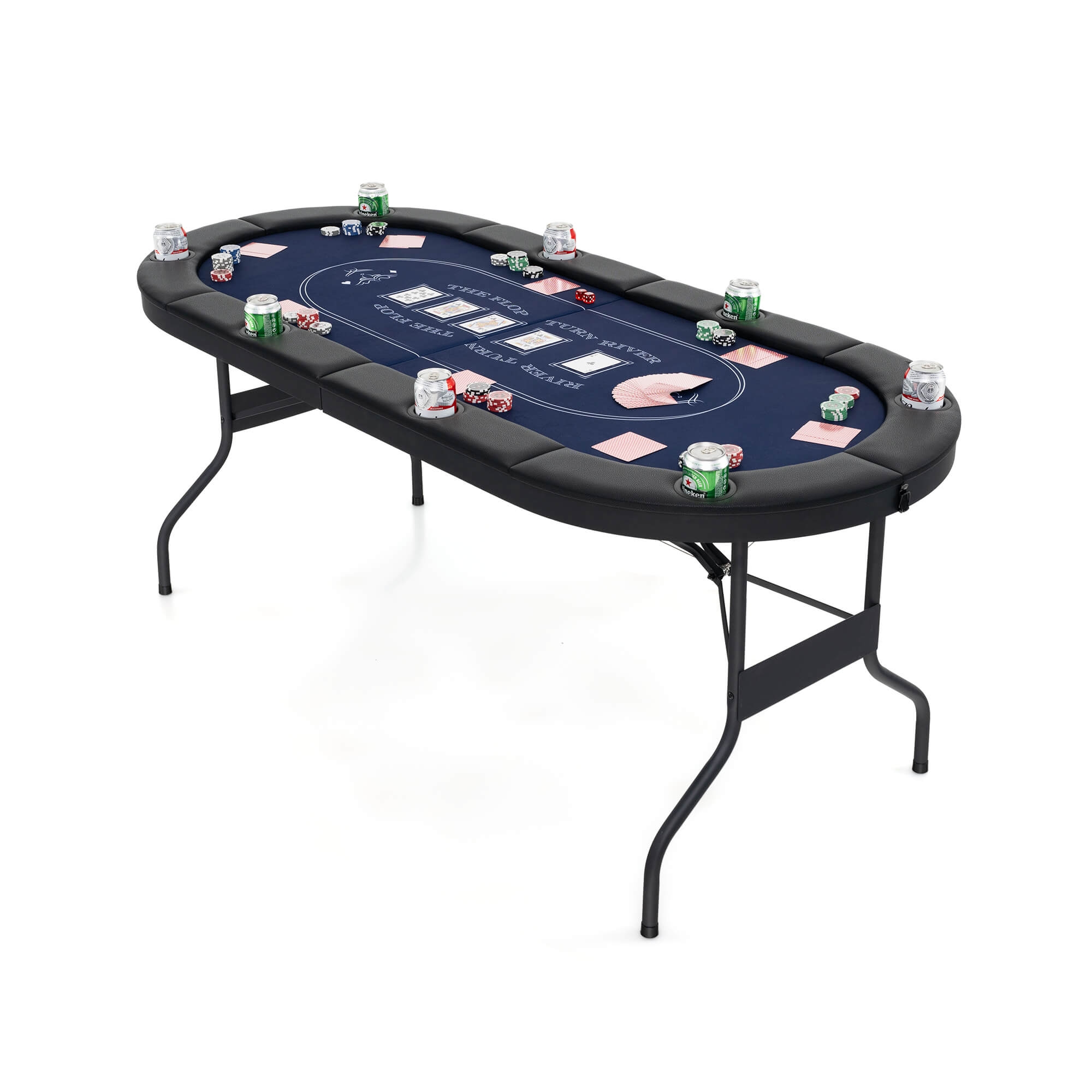Costway 8 Player Foldable Poker Table Portable Folding Texas Holdem Table w/Padded Rail Blue