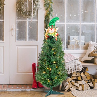Angel Sar 3ft Green Christmas Tree with Santa Claus Decoration, 129 PVC Branches with Iron Bracket for Tabletop Holiday Decor