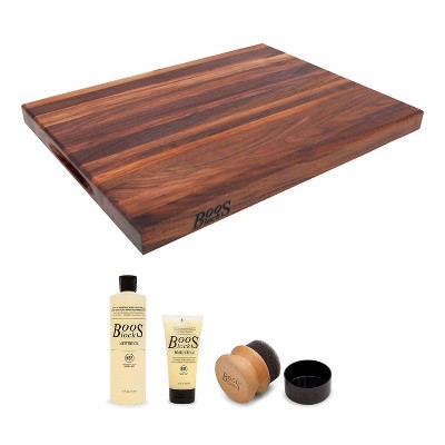 John Boos Walnut Wood Edge Grain Reversible Cutting Board, 18 x 12 x 1.5 Inches and 3 Piece Wood Cutting Board Care and Maintenance Set