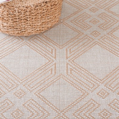 Ivory and Natural Geometric Flat Woven Area Rug