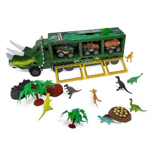 KOVOT Dino Transport Truck Playset: 14" Long with Light & Music, 3 Cars, 27 Mini Dinosaurs, Props, Car Launcher, and Ramp - 1 of 4