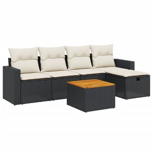 vidaXL Patio Sofa Set with Cushions Outdoor Furniture 6 Piece Poly Rattan - Black and Cream without storage - 1 of 4