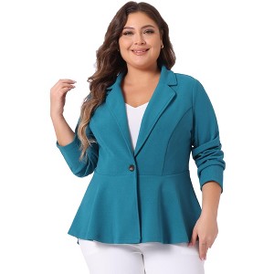Agnes Orinda Women's Plus Size High-Low Peplum Button Work Elegant Blazers - 1 of 4