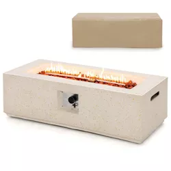 Costway 42'' Terrazzo Fire Pit Table 50,000 BTU Rectangle Propane Fire Pit with PVC Cover