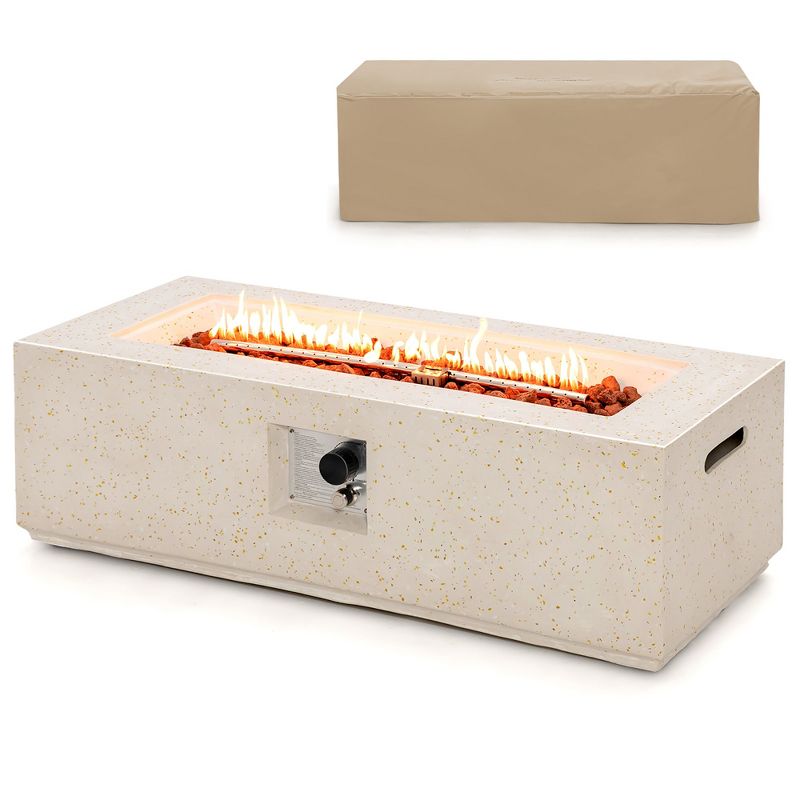 Costway 42'' Terrazzo Fire Pit Table 50,000 BTU Rectangle Propane Fire Pit with PVC Cover, 1 of 11