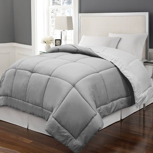Twin Reversible Microfiber Down Alternative Comforter White/Gray - Blue Ridge Home Fashions