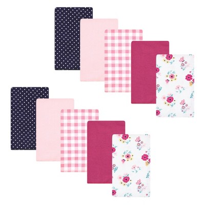 Image of Hudson Baby Infant Girl Cotton Flannel Burp Cloths, Butterfly Floral 10-Pack, One Size
