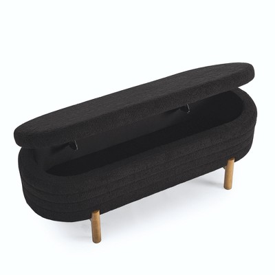 FURNIinspire Ottomans and Benches Oval Storage Bench with Rubber Wood Legs for Contemporary Living Room and Bedroom, Black, 46.65"*18.11"*7.88"