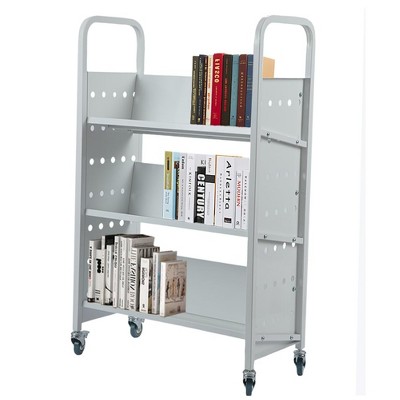 Garvee 200LBS Book Cart, 30x14x49 V-Shaped Rolling Library Cart with 4 Inch Lockable Wheels for Libraries, Offices, Home Shelves, and Schools