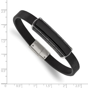 Chisel Stainless Steel Antiqued and Polished Black Agate Black Leather 8.25" Bracelet - 1 of 4