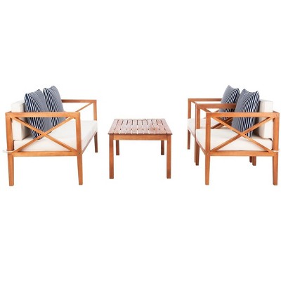Transitional Eucalyptus 6-Person Patio Conversation Set with Accent Pillows
