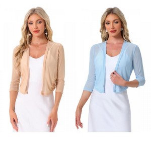 INSPIRE CHIC Women's 3/4 Sleeve Open Front Mesh Sheer Chiffon Bolero Shrug 2 Packs - 1 of 4