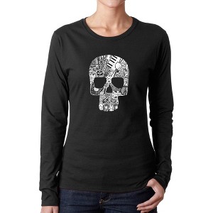LA Pop Art Rock n Roll Skull - Women's Word Art Long Sleeve T-Shirt - 1 of 4