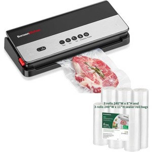 Bonsenkitchen Vacuum Sealer – Multi-functional, built-in cutter & bag storage, high-speed Globefish tech, bundled with 3 rolls of 8"/11" sealer bags - 1 of 4