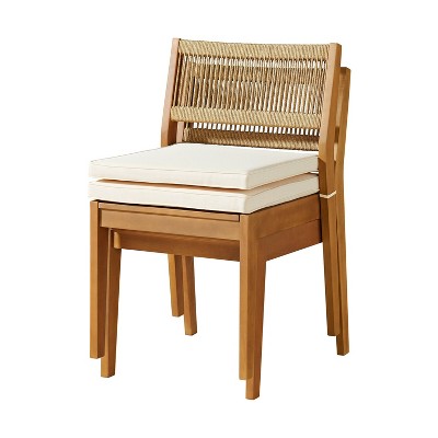 Barton Natural Eucalyptus Wood Stackable Dining Chairs with Cushions - Set of 2